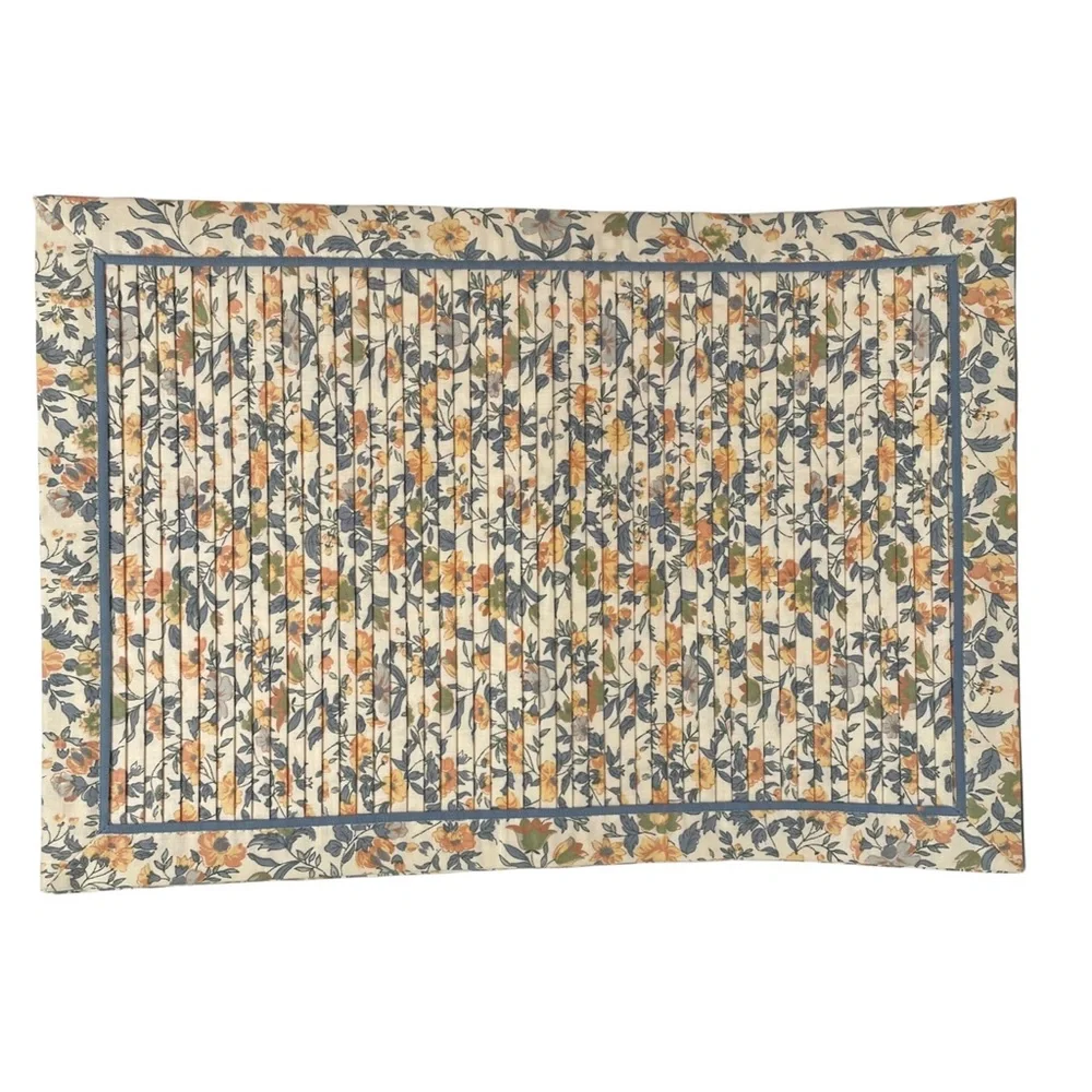 NOBLE EXCELLENCE Placemats Pleated Blue Peach Floral 12.25x18 Set of Four